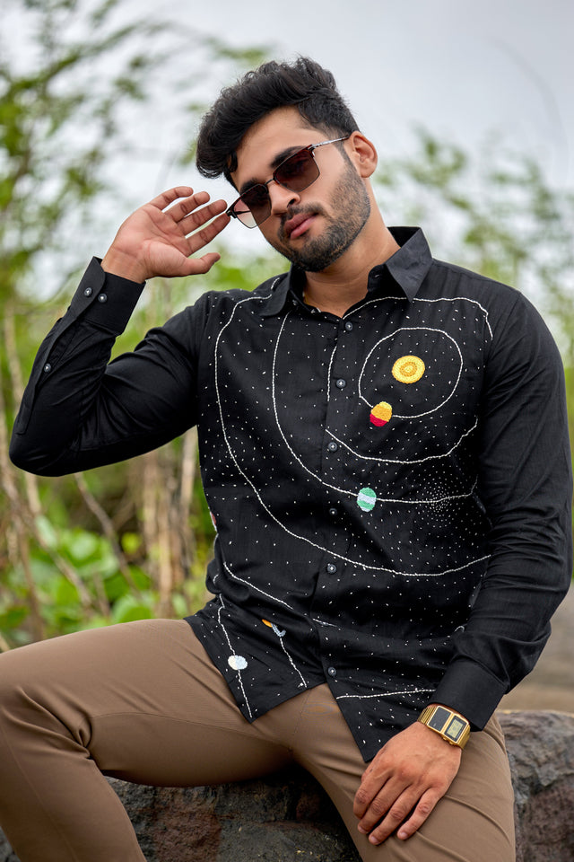 Solarsystem Handwork Black Shirt