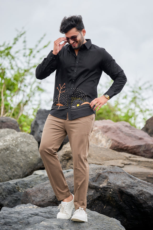 Landscape HandWork Black Shirt