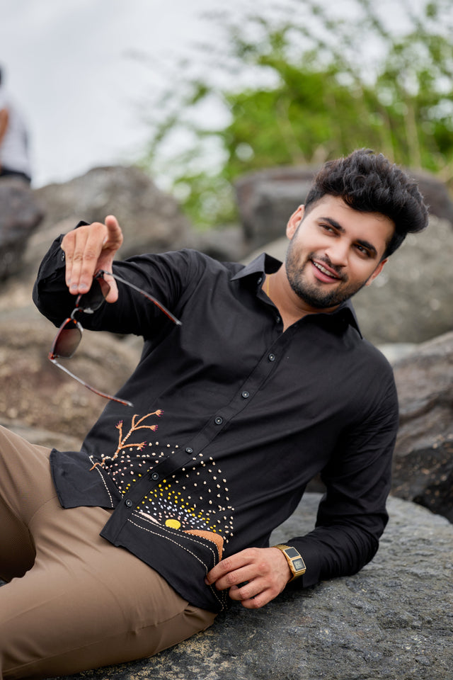 Landscape HandWork Black Shirt
