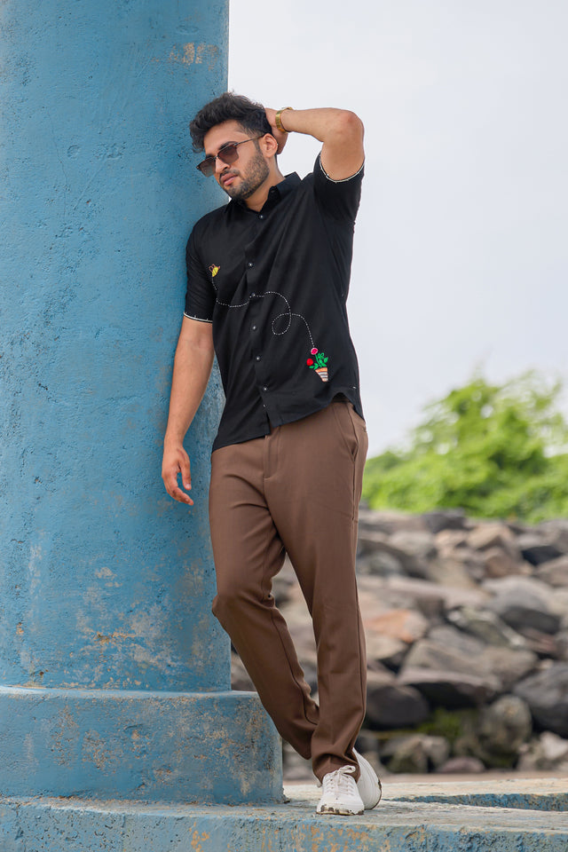 Bee-Line Black Handwork Embroidery Shirt