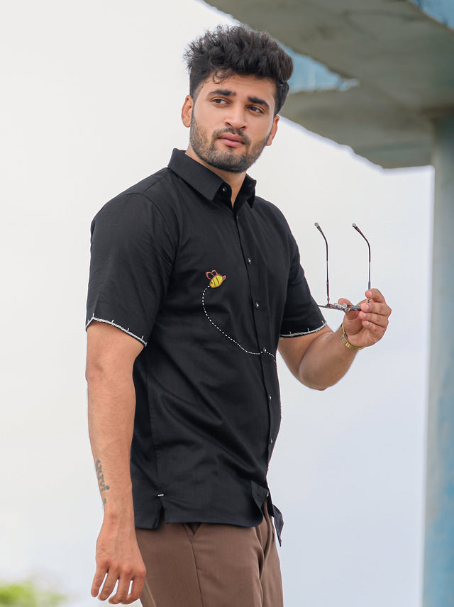 Bee-Line Black Handwork Embroidery Shirt