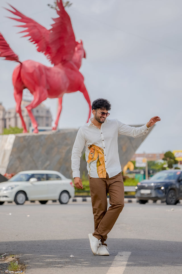 Men’s Hand-Painted Horse Art Cotton Shirt