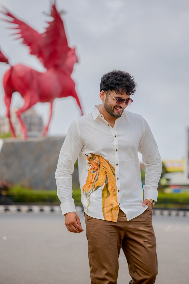 Men’s Hand-Painted Horse Art Cotton Shirt