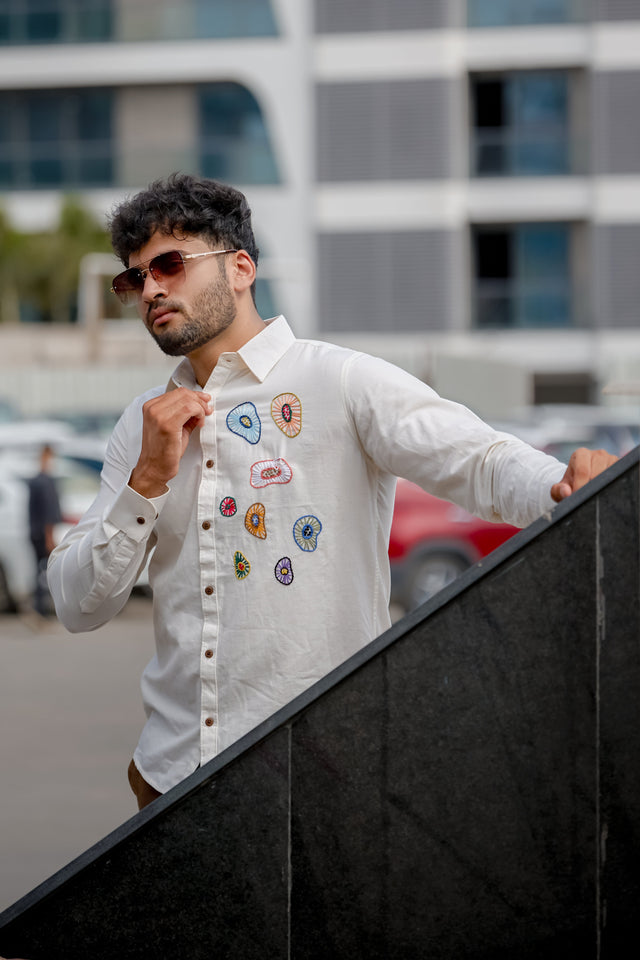 Multicolor Handwork Art Motifs Soft Cotton Shirt