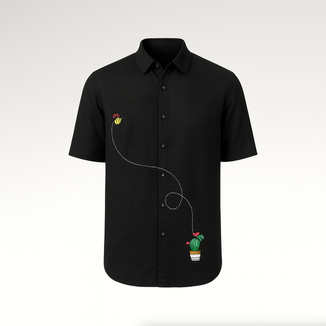 Bee-Line Black Handwork Embroidery Shirt