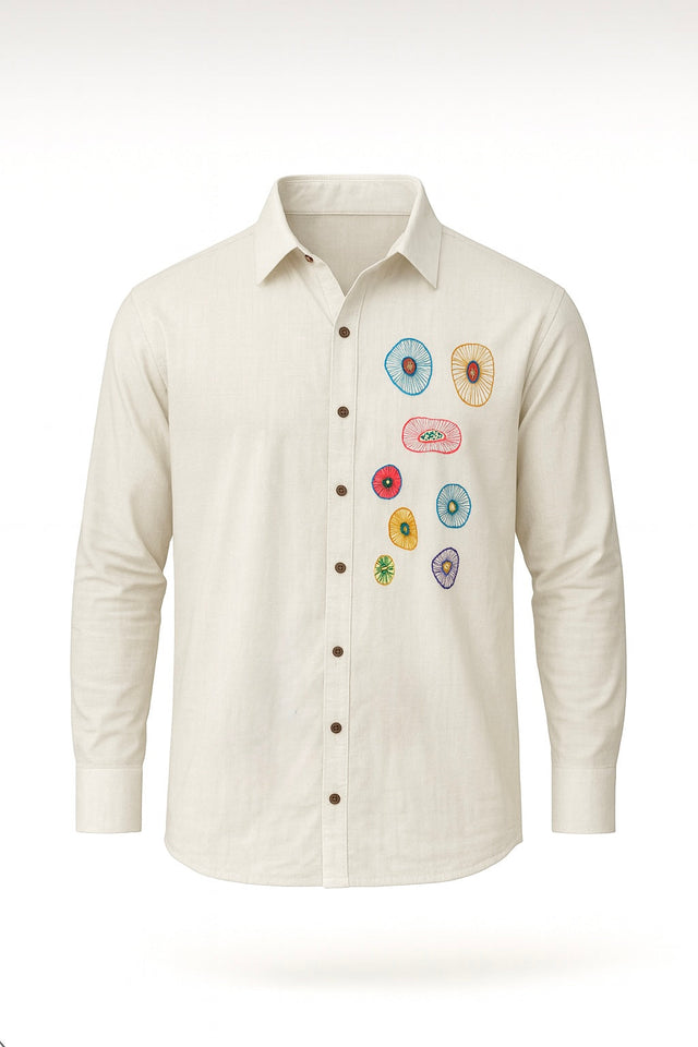 Multicolor Handwork Art Motifs Soft Cotton Shirt
