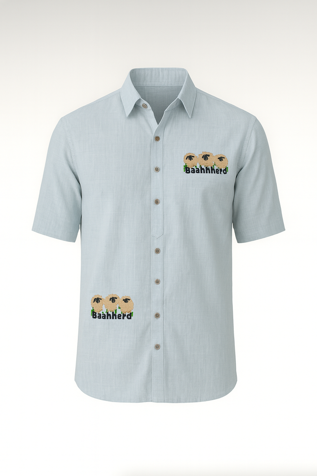 Pastel Blue Sheep Handwork Linen Shirt